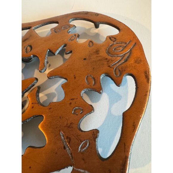 Vintage Copper Pig Trivet — Sturdy Cast Metal with Floral Cut-Out Design - Picture 2 of 12